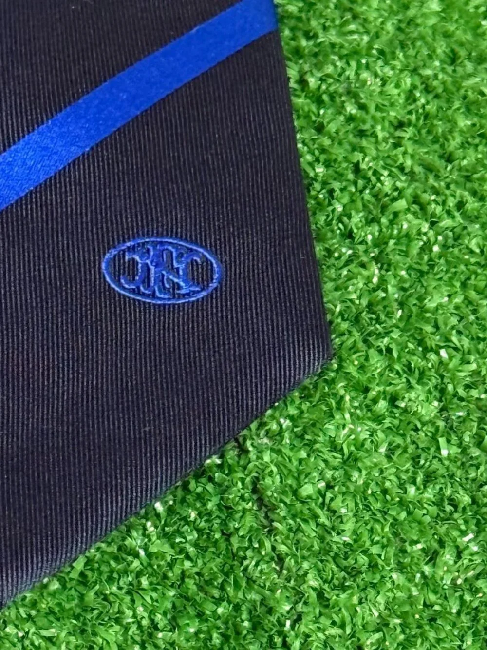Rare FNH LLC Military Operations Monogram Silk Regimental Tie Navy Royal Silk